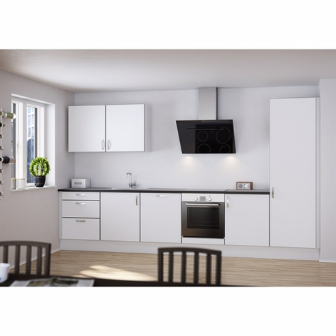 Multi-Living Køkken sæt i hvide/sorte linjer | Overskab, Skuffeskab, Vaskeskab, Ovnskab, Underskab, Højskab - 01 White/Black Linie