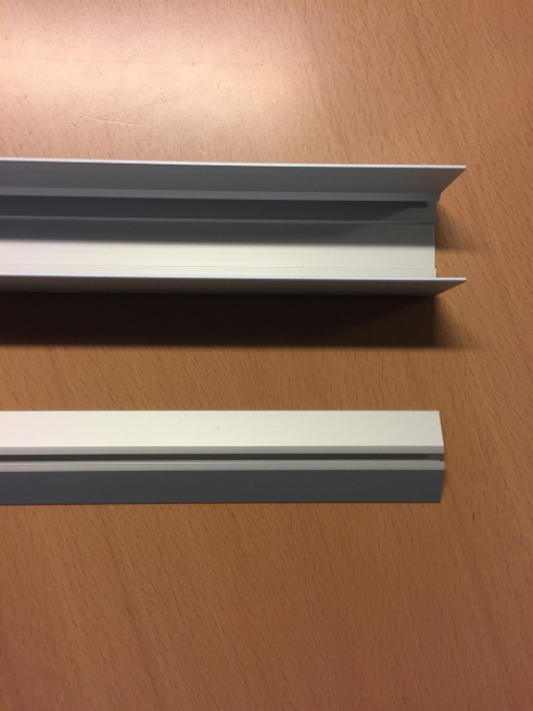 Enkeltsporede gulv og loftskinne på mål til Mogensen skydelåger - pris pr. cm