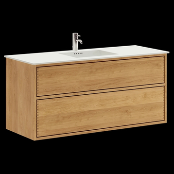 RETURPRODUKT - 120 cm Naturolieret Just Wood Push badmøbel med 2 skuffer og Solid Surface bordplade 