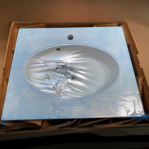 Hvid marmor badbordplade - Monaco vaskeudformning - Dybde 48 cm  - Længde 62 cm