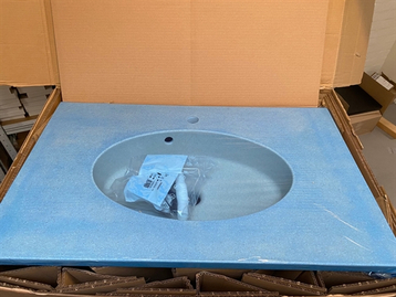 Granitex badbordplade, Lys sand og Monaco vaskeudformning - Dybde 48 cm