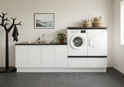 Multi-Living Bryggers sæt med Hvid Grebsfri | Underskab m. skuffe, Vaskeskab, Gavle, Sokkelsæt - Bryggers sæt 1