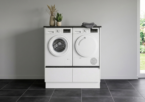 Multi-Living Bryggers sæt med Hvid Grebsfri | Underskab m. skuffe, Vaskeskab, Gavle, Sokkelsæt - Bryggers sæt 1