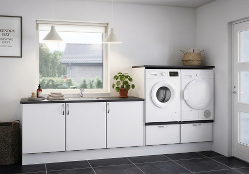 Multi-Living Bryggers sæt med White/Black line | Underskab m. skuffe, Vaskeskab, Gavle, Sokkelsæt - Bryggers sæt 23