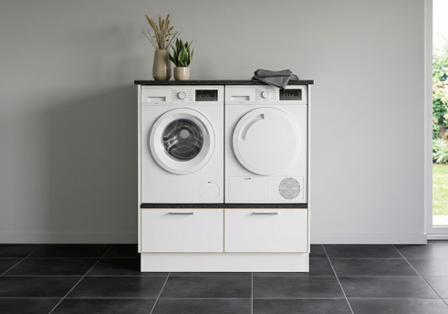 Multi-Living Bryggers sæt med White/Oak Line | Underskab m. skuffe, Vaskeskab, Gavle, Sokkelsæt - Bryggers sæt 1