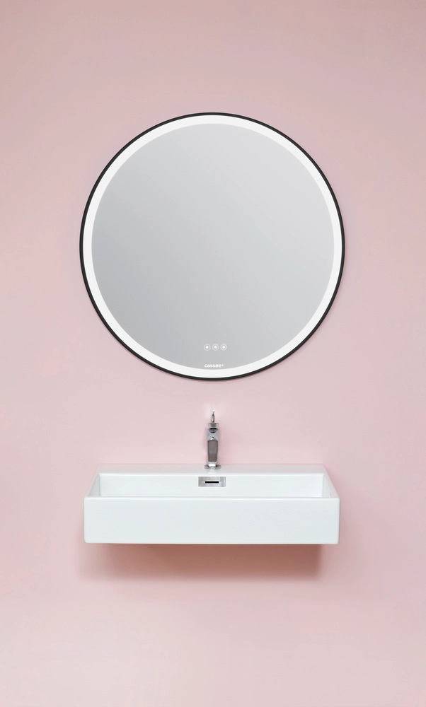 Torino spejl, rundt m. sort ramme og LED (touchfelt på spejl) , Ø 80 