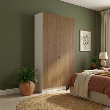 Garderobeskab med 2 låger i træ  120 cm fra Kitchn med Aspen Brun Eg front