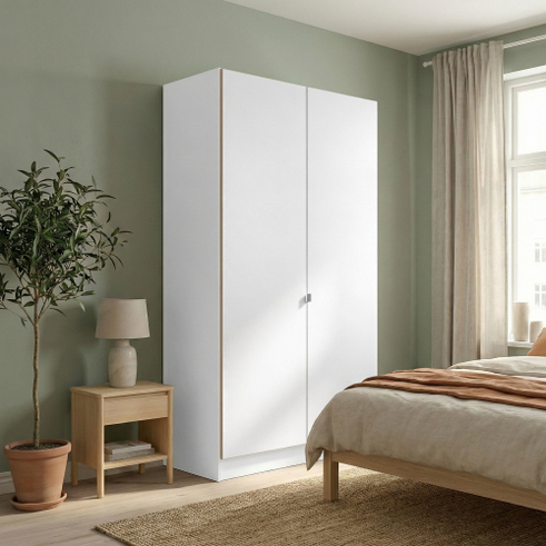 Garderobeskab med 2 låger i hvid 120 cm fra Kitchn med Oregon Hvid/Eg Natur front