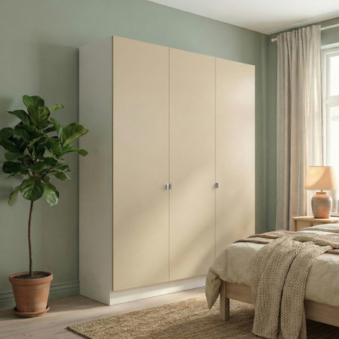 Garderobeskab med 3 låger i sand 180 cm fra Kitchn med Plano Sand front