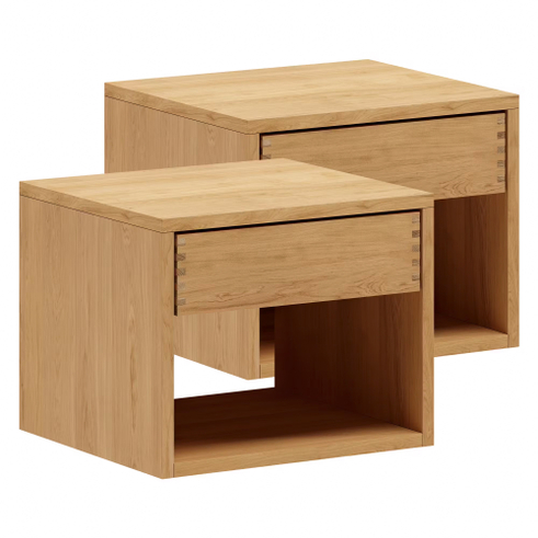 40 cm + 40 cm - Lysolieret Just Wood Snedker Sengebord sæt m/ 1 skuffe