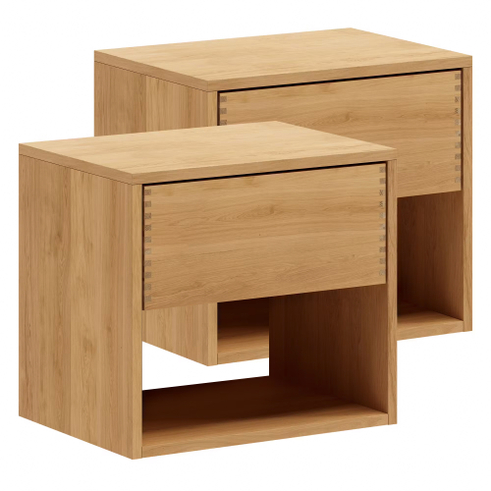 50 cm + 50 cm - Lysolieret Just Wood Snedker Sengebord sæt m/1 skuffe