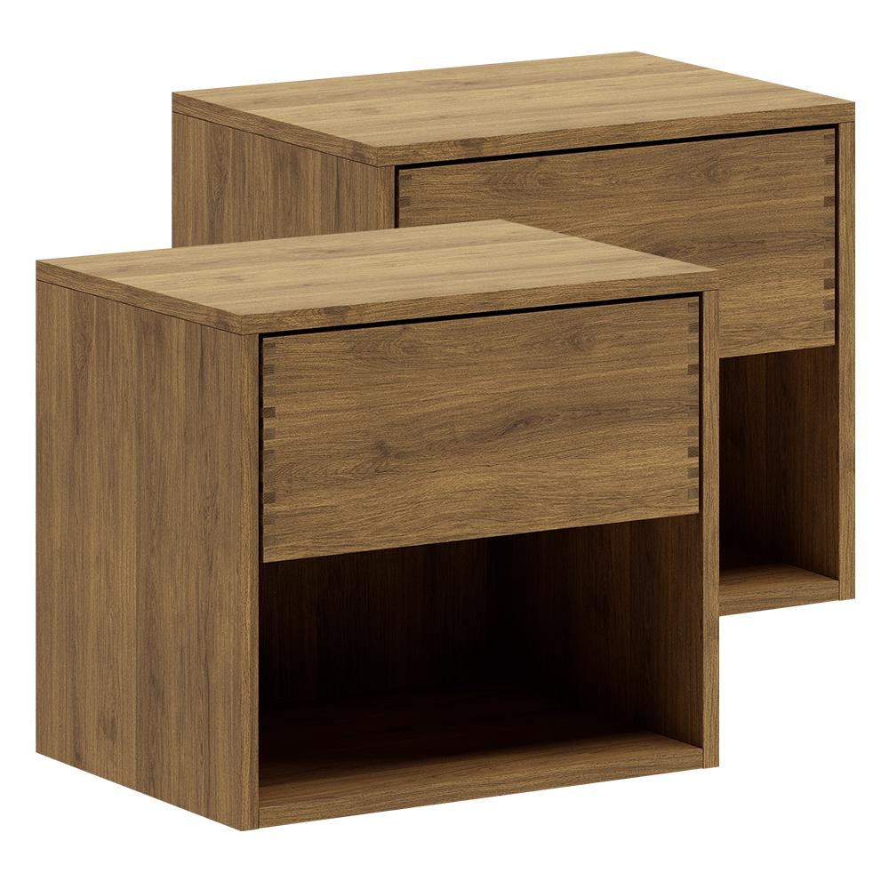 50 cm + 50 cm - Mörkoljad Just Wood Sängbordsset m/1 låda