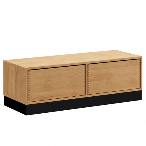 125,7 cm Lysolieret Just Wood Push Snedker Bænk inkl. 2 skuffer - 40 cm dybde og sort sokkel