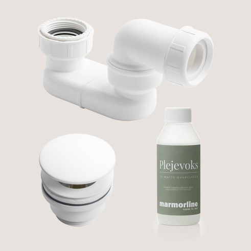 Just Wood startsæt til badsæt - vandlås + bundventil + plejevoks