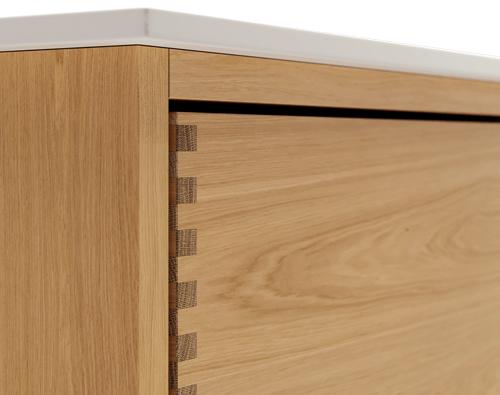 120 cm Naturolieret Just Wood Push badmøbel med 4 skuffer og Solid Surface bordplade - Venstre