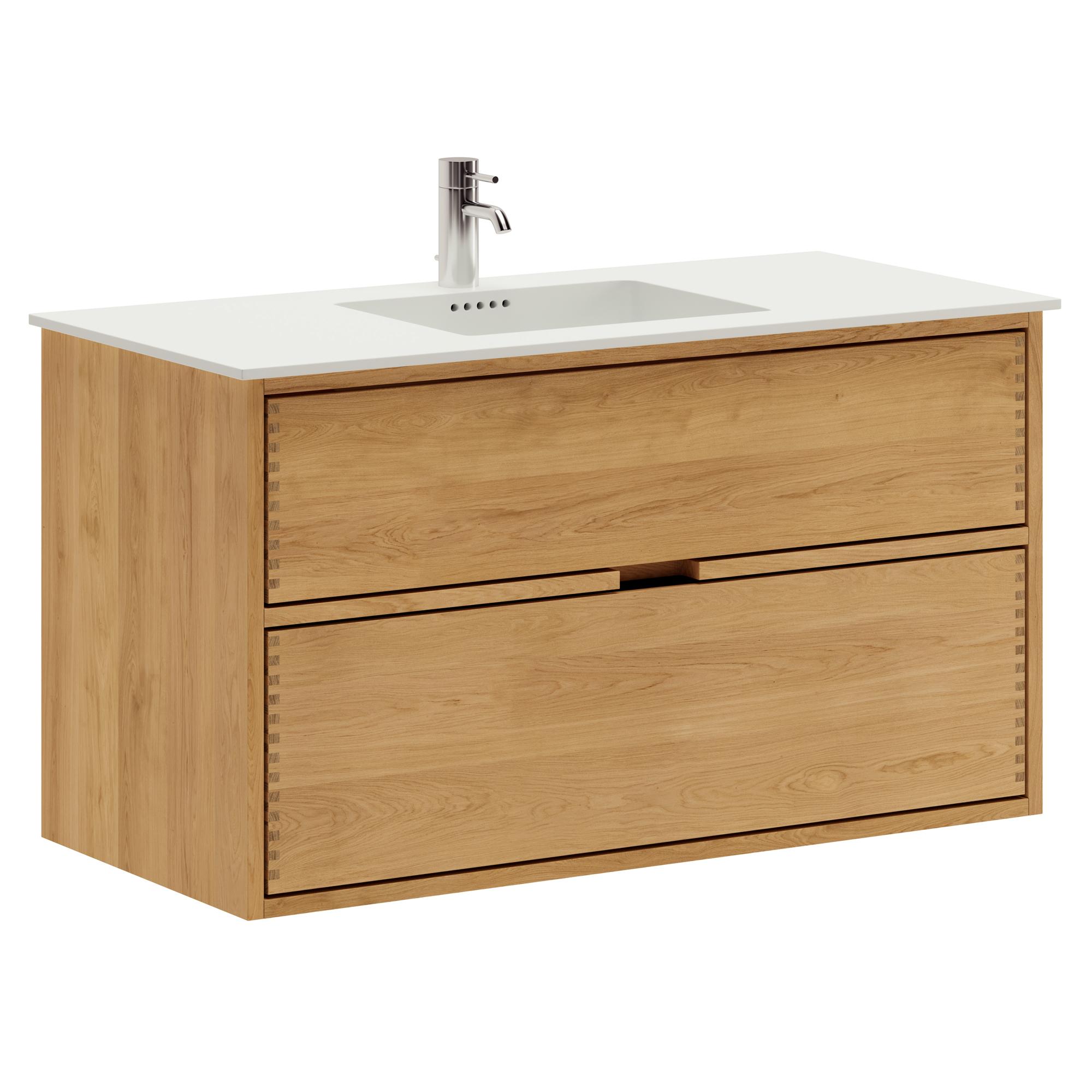 100 cm Just Wood Badezimmermöbel mit 2 Schubladen und Solid Surface-Waschbecken