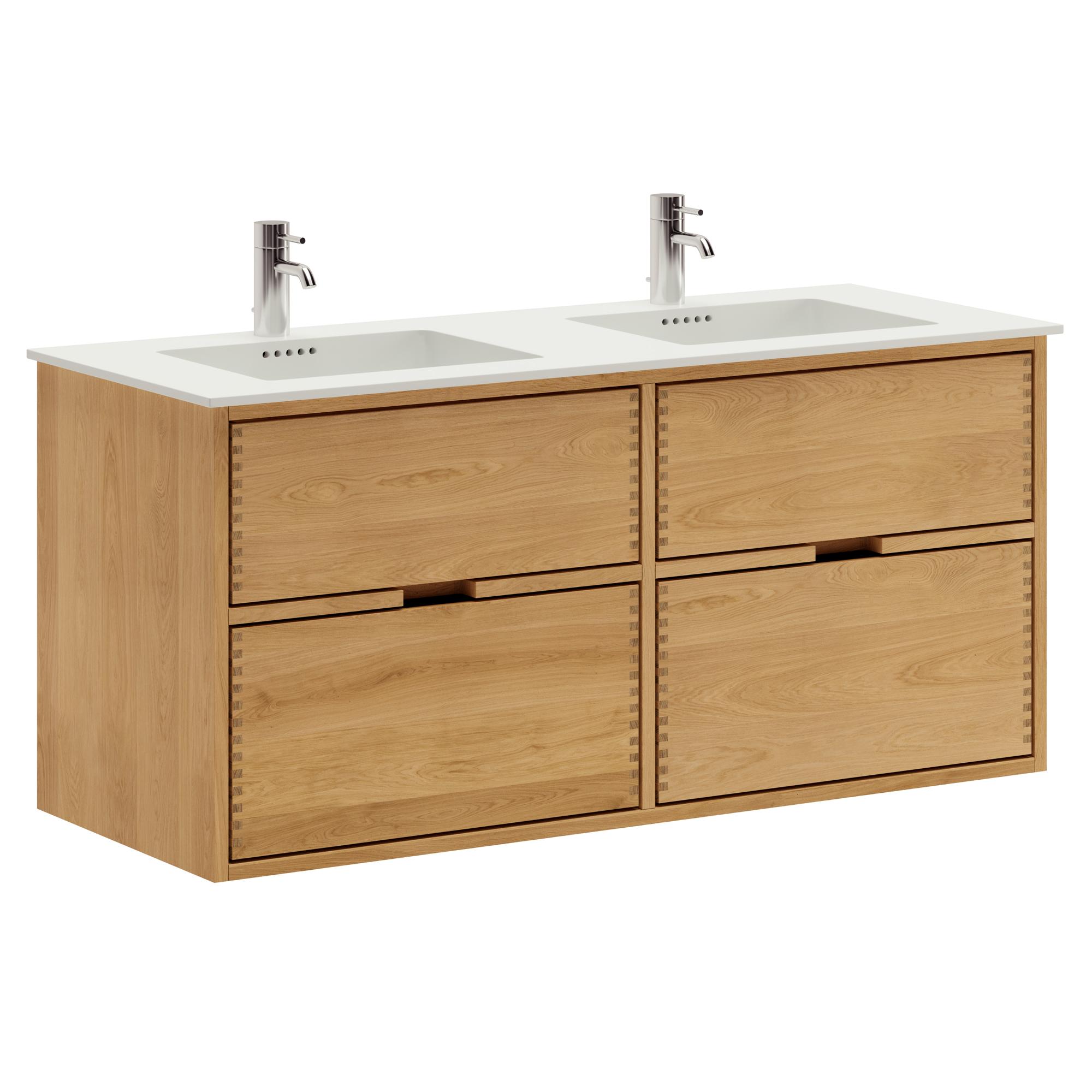 120 cm Just Wood Badezimmermöbel mit 4 Schubladen und Solid Surface-Waschbecken - Doppelwaschbecken