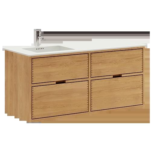 120 cm Lysolieret Just Wood Badmøbel med 4 skuffer og Solid Surface bordplade - Venstre