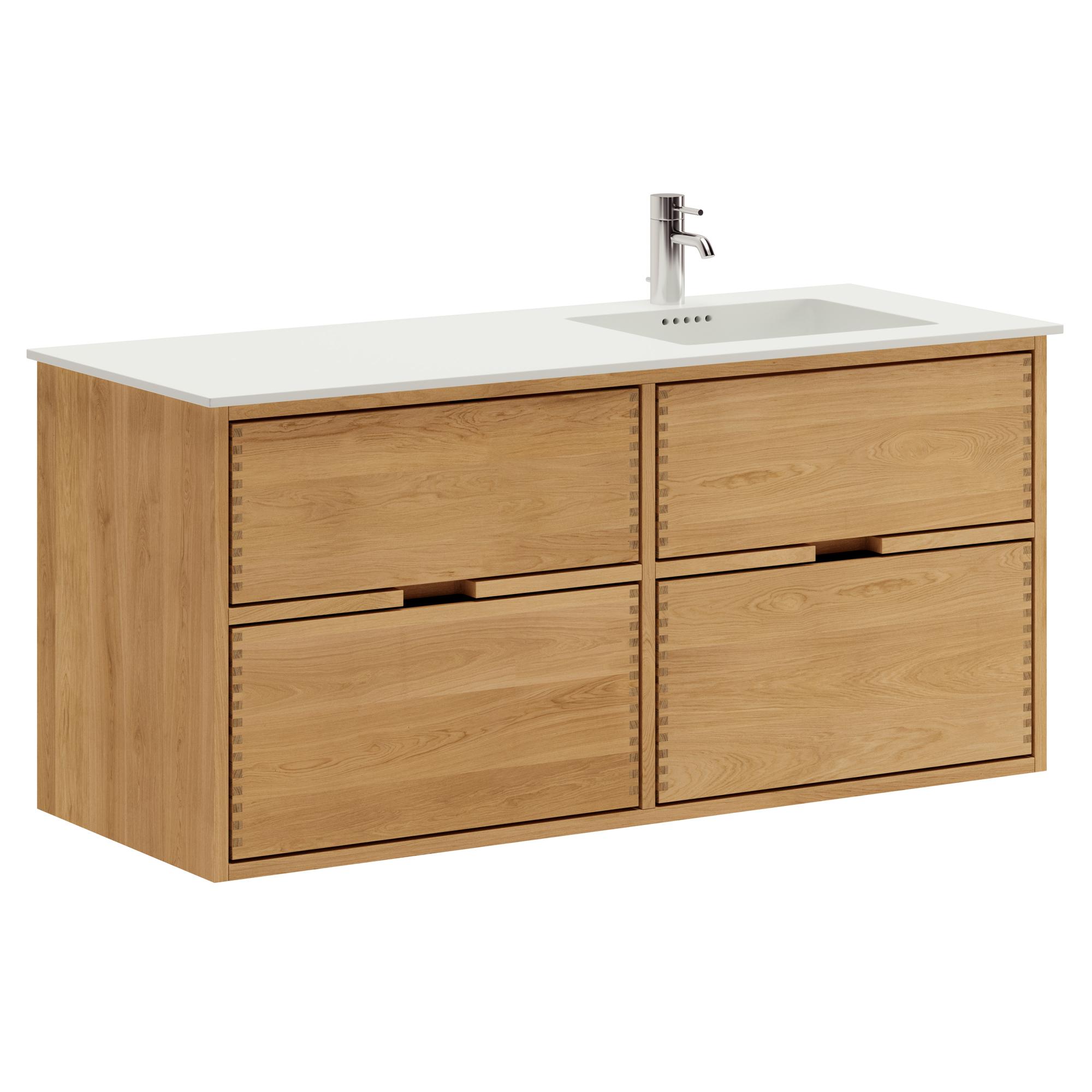 120 cm Just Wood Badezimmermöbel mit 4 Schubladen und Solid Surface-Waschbecken - Rechts