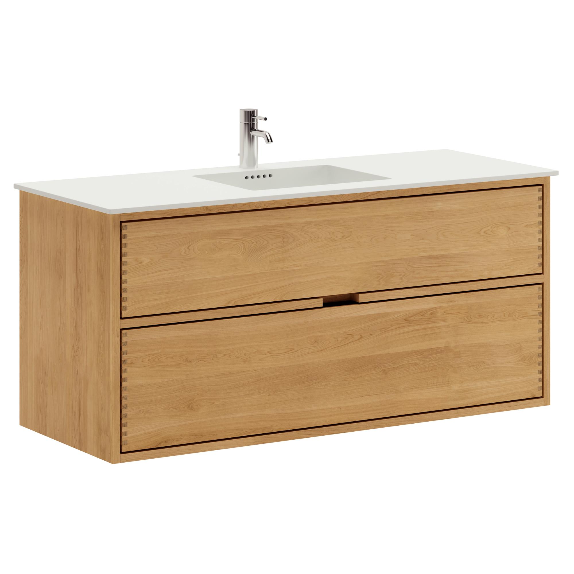 120 cm Just Wood Badezimmermöbel mit 2 Schubladen und Solid Surface-Waschbecken
