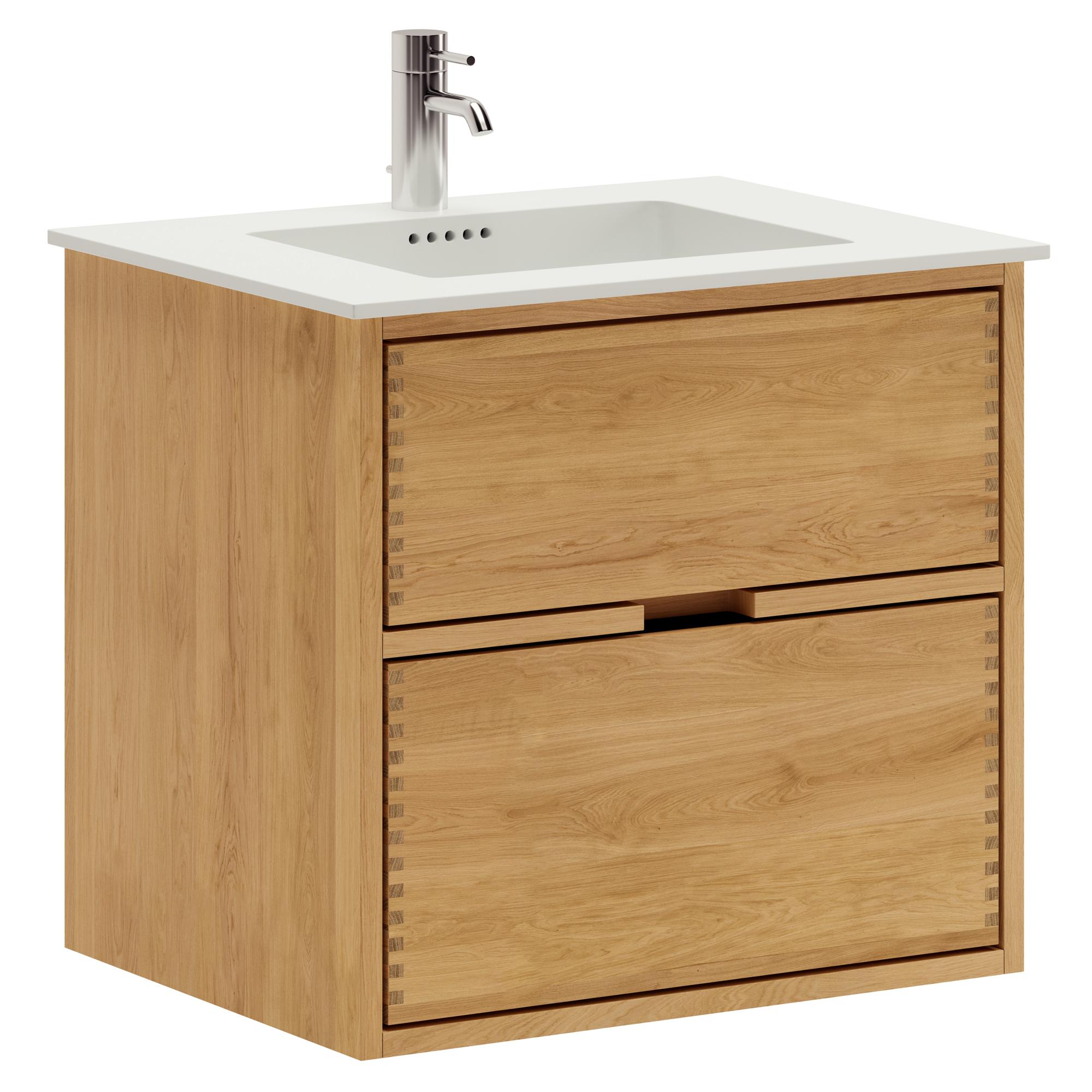 60 cm Just Wood Badezimmermöbel mit 2 Schubladen und Solid Surface-Waschbecken