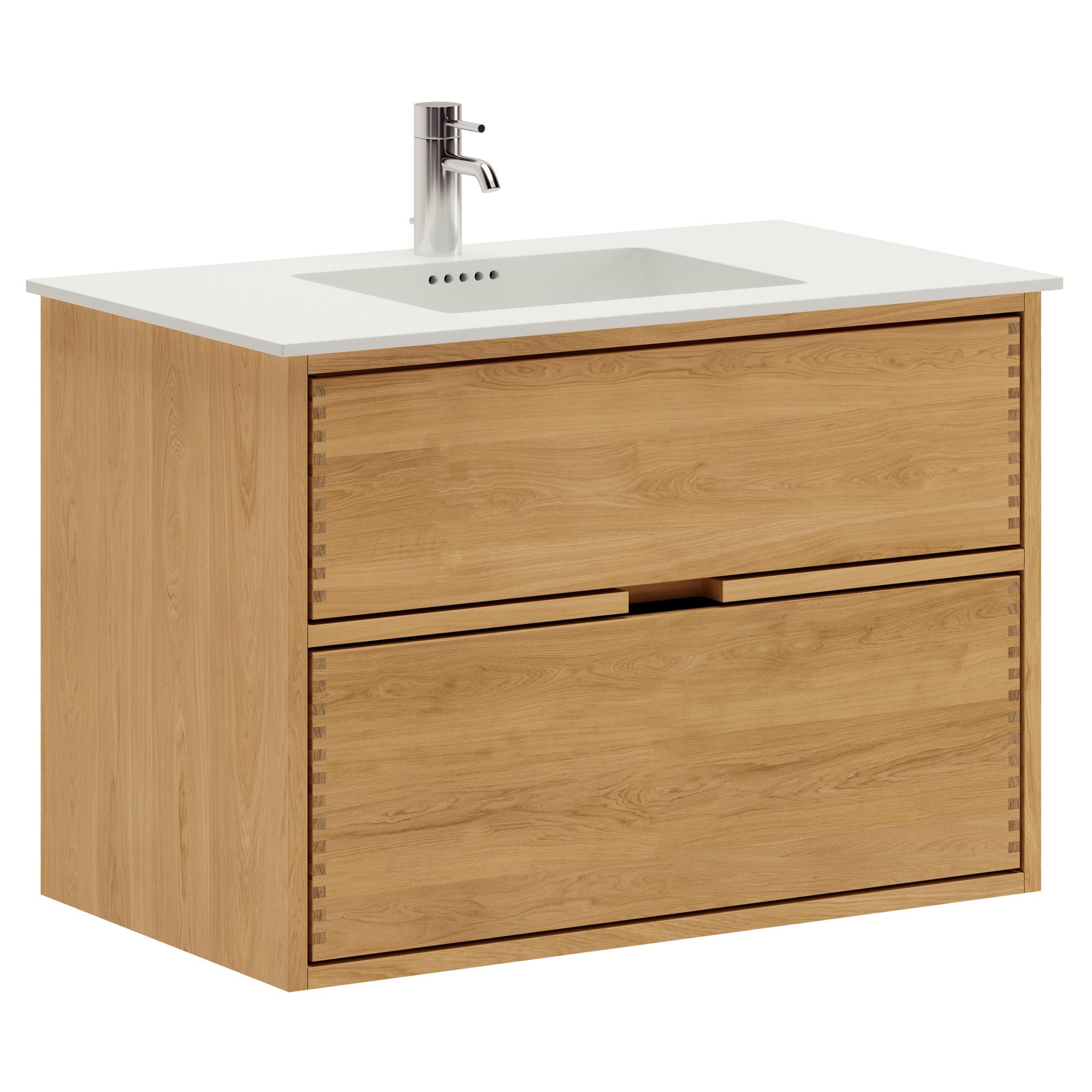 80 cm Just Wood Badezimmermöbel mit 2 Schubladen und Solid Surface-Waschbecken