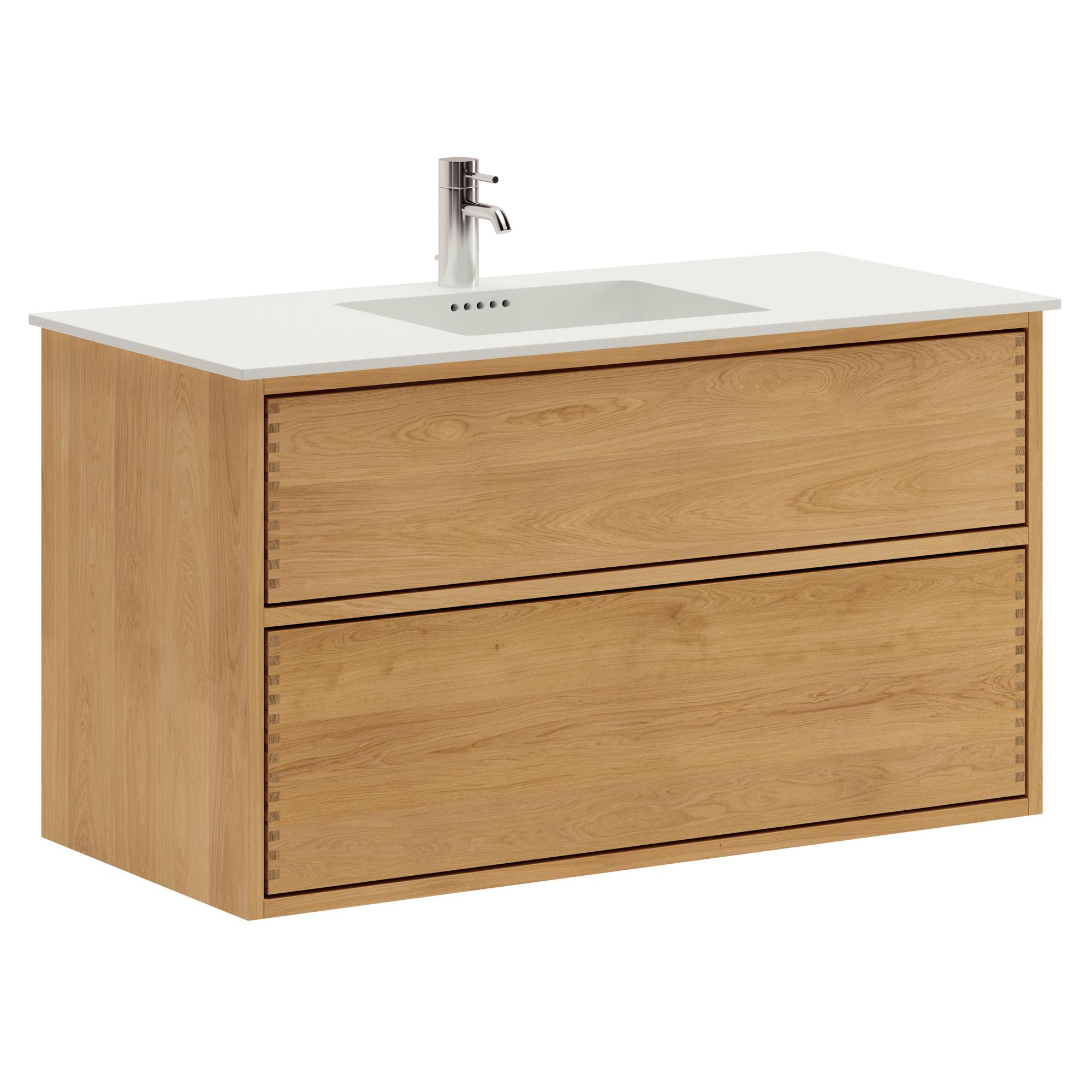 100 cm Just Wood Push Badezimmermöbel mit 2 Schubladen und Solid Surface-Waschbecken