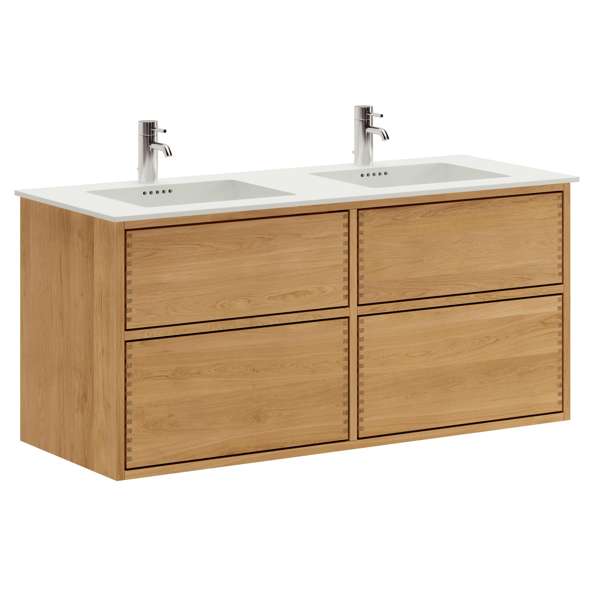 120 cm Just Wood Push badrumsmöbel med 4 lådor och Solid Surface bordsskiva - Dubbla handfat