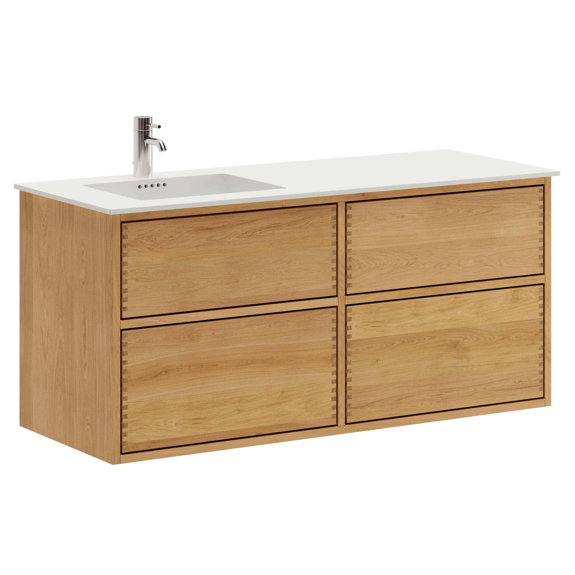 120 cm Just Wood Push Badezimmermöbel mit 4 Schubladen und Solid Surface-Waschbecken - Links