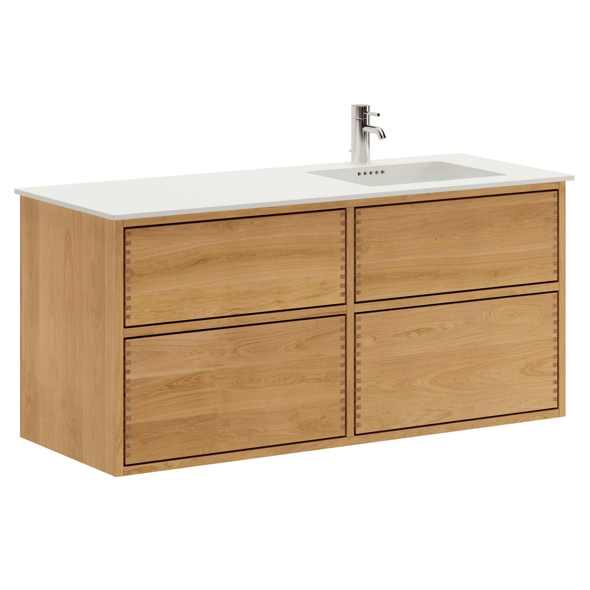 120 cm Just Wood Push Badezimmermöbel mit 4 Schubladen und Solid Surface-Waschbecken - Rechts