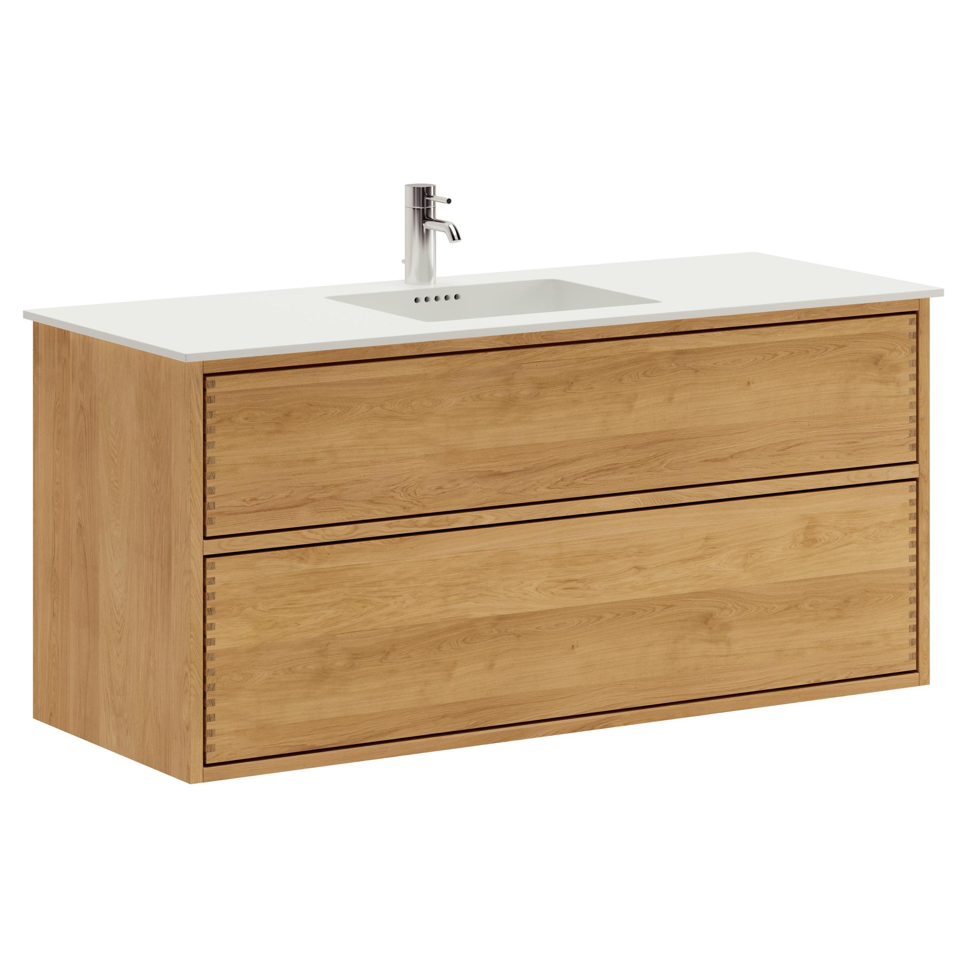 120 cm Just Wood Push Badezimmermöbel mit 2 Schubladen und Solid Surface-Waschbecken