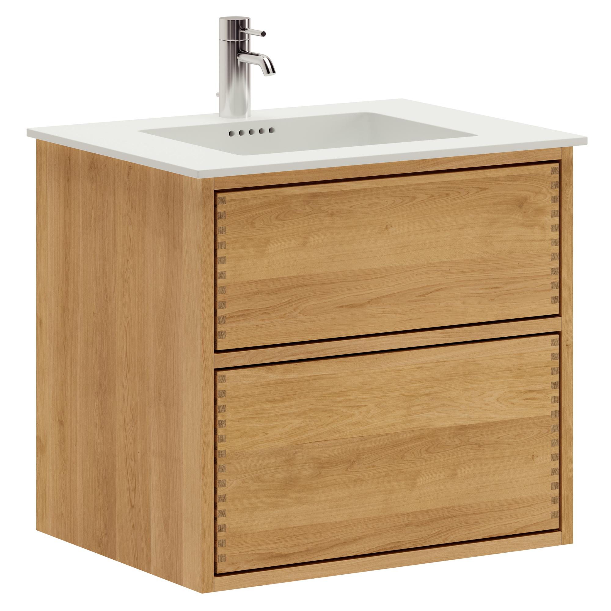 60 cm Just Wood Push Badezimmermöbel mit 2 Schubladen und Solid Surface-Waschbecken