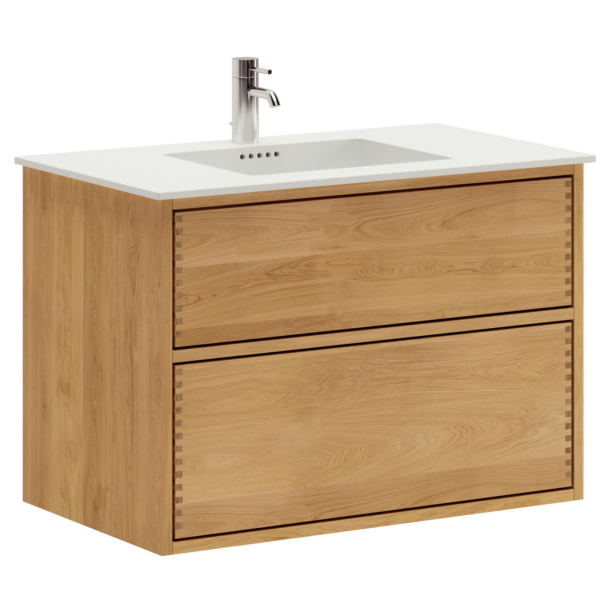 80 cm Just Wood Push badrumsmöbel med 2 lådor och Solid Surface bordsskiva