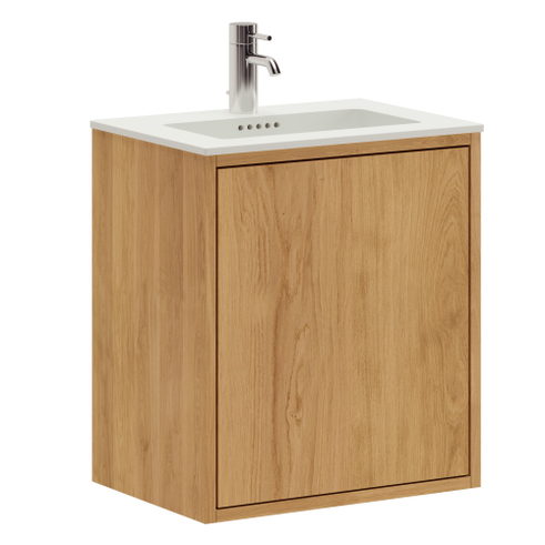 50 cm Naturolieret Just Wood Slim badmøbel med 1 låge og Solid Surface bordplade