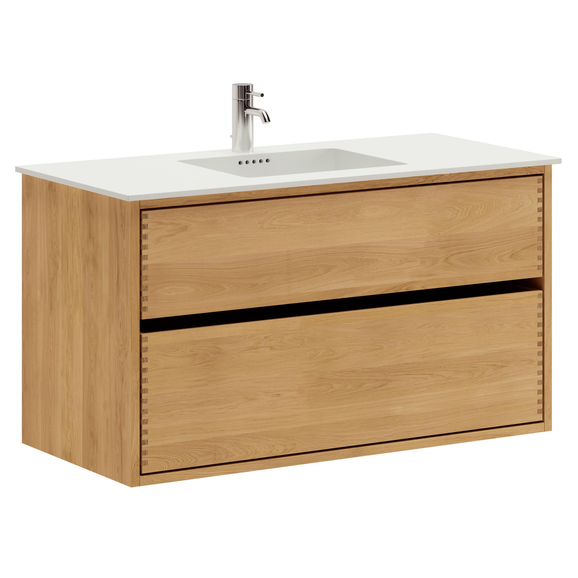 100 cm Just Wood Original Badezimmermöbel mit 2 Schubladen und Solid Surface-Waschbecken