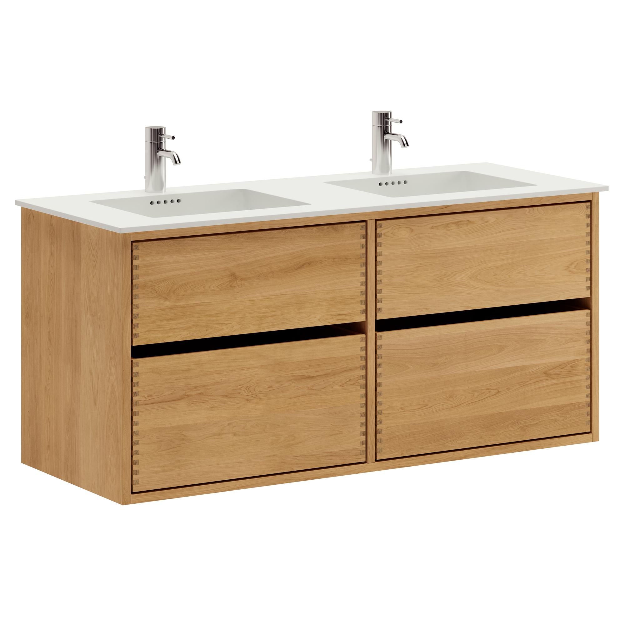 120 cm Just Wood Original Badezimmermöbel mit 4 Schubladen und Solid Surface-Waschbecken - Doppelwaschbecken