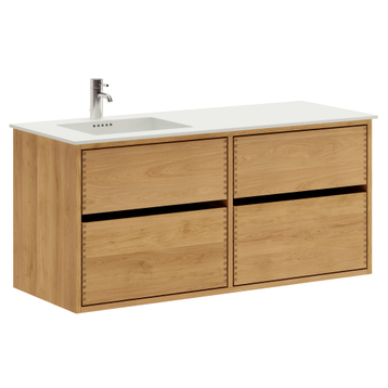 120 cm Just Wood Original badrumsmöbel med 4 lådor och Solid Surface bordsskiva - Vänster