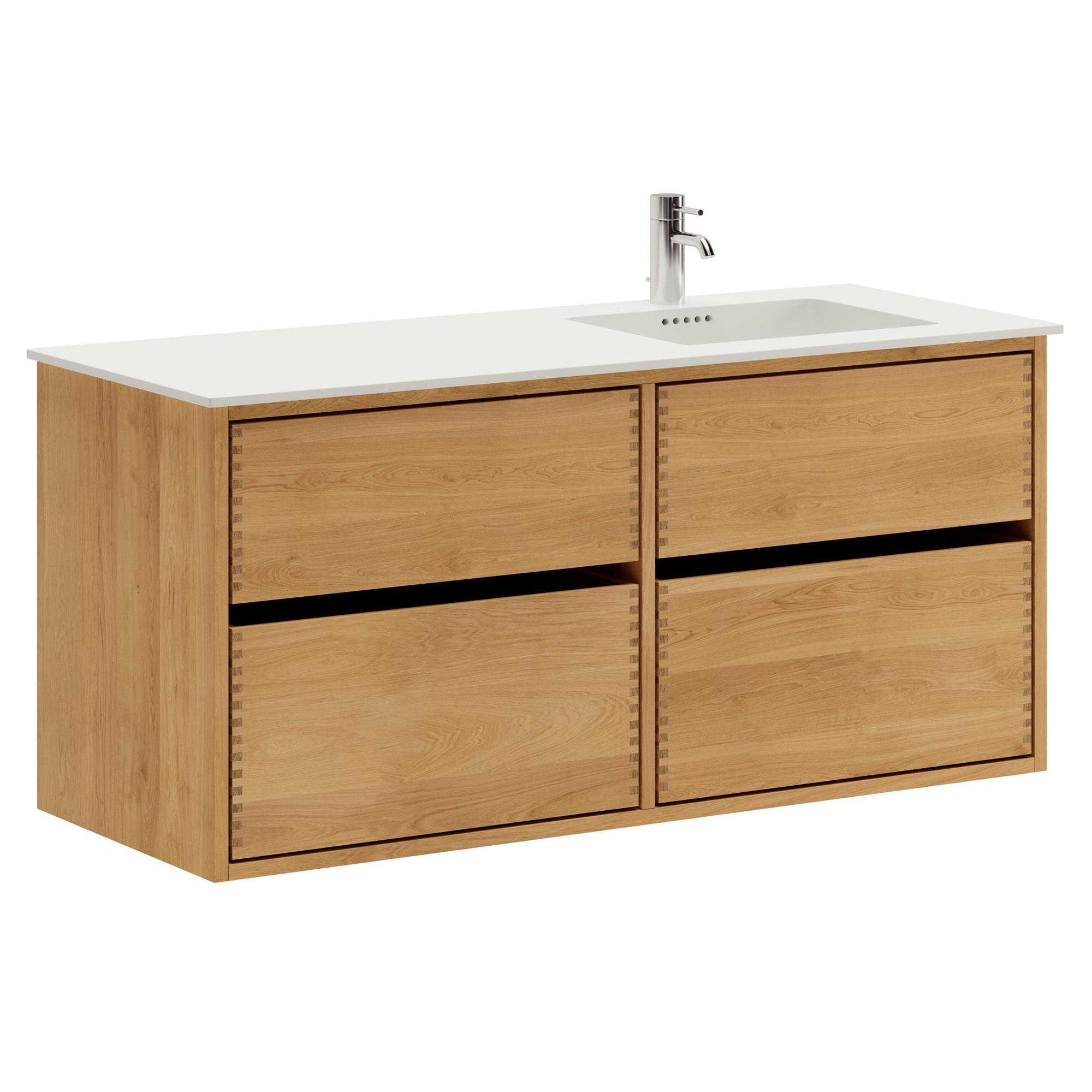 120 cm Just Wood Original Badezimmermöbel mit 4 Schubladen und Solid Surface-Waschbecken - Rechts