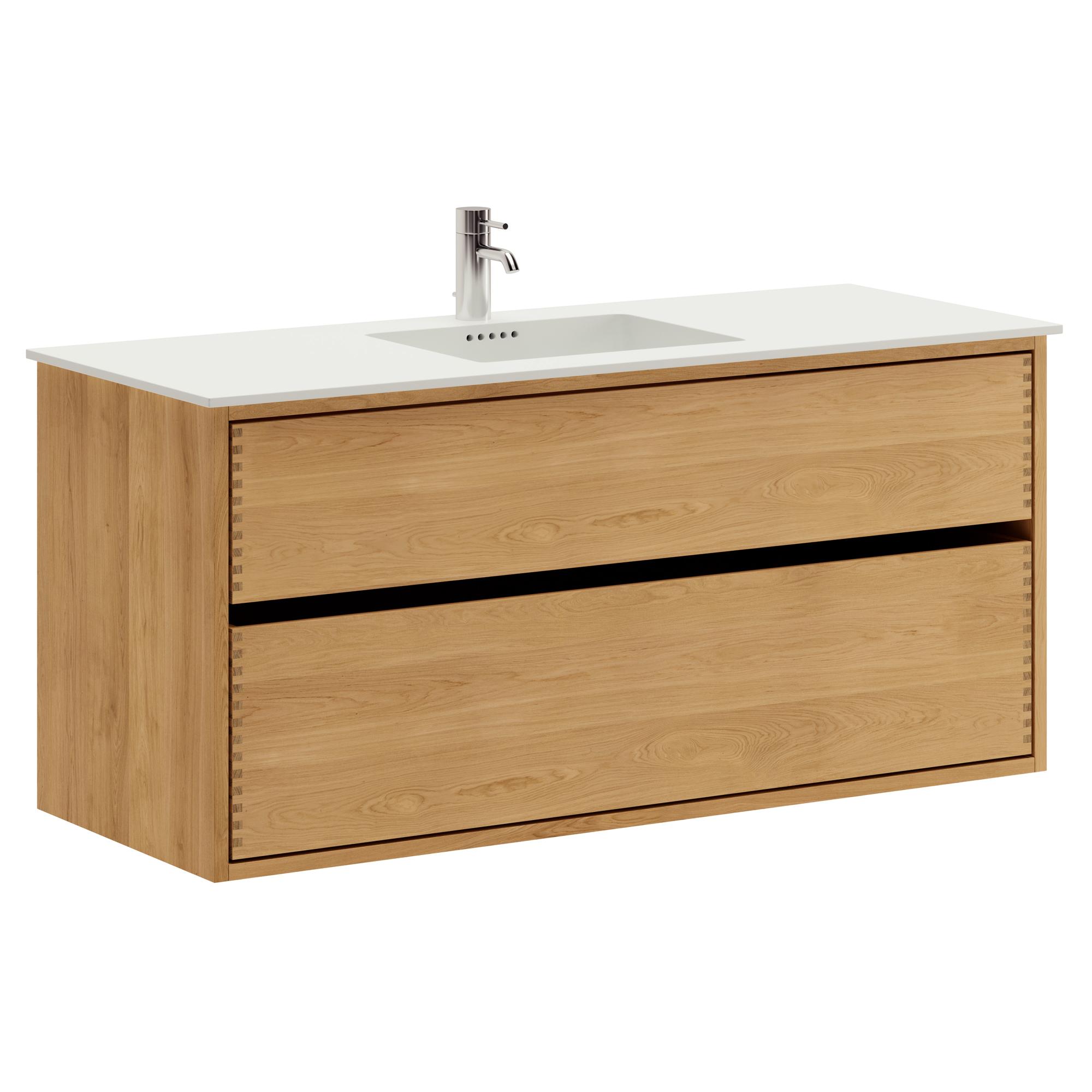 120 cm Just Wood Original Badezimmermöbel mit 2 Schubladen und Solid Surface-Waschbecken