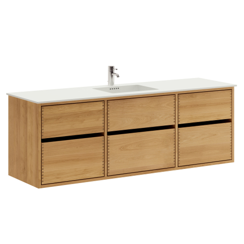 160 cm Lysolieret Just Wood Original badmøbel med 6 skuffer og Solid Surface bordplade