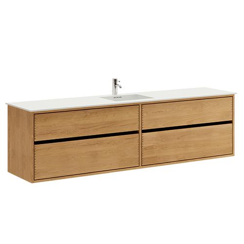 200 cm Lysolieret Just Wood Original badmøbel med 4 skuffer og Solid Surface bordplade - Dobbelt vask