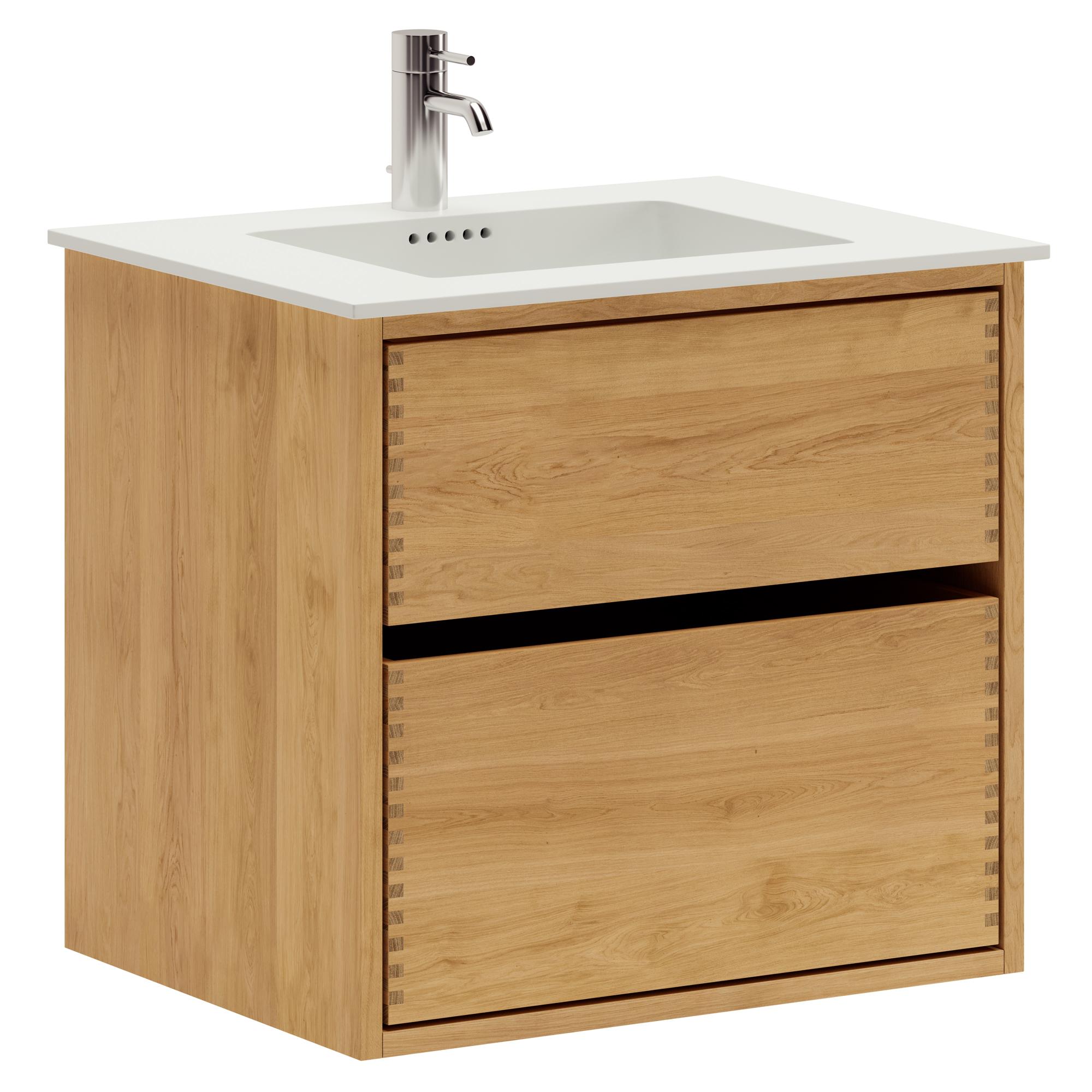60 cm Just Wood Original Badezimmermöbel mit 2 Schubladen und Solid Surface-Waschbecken