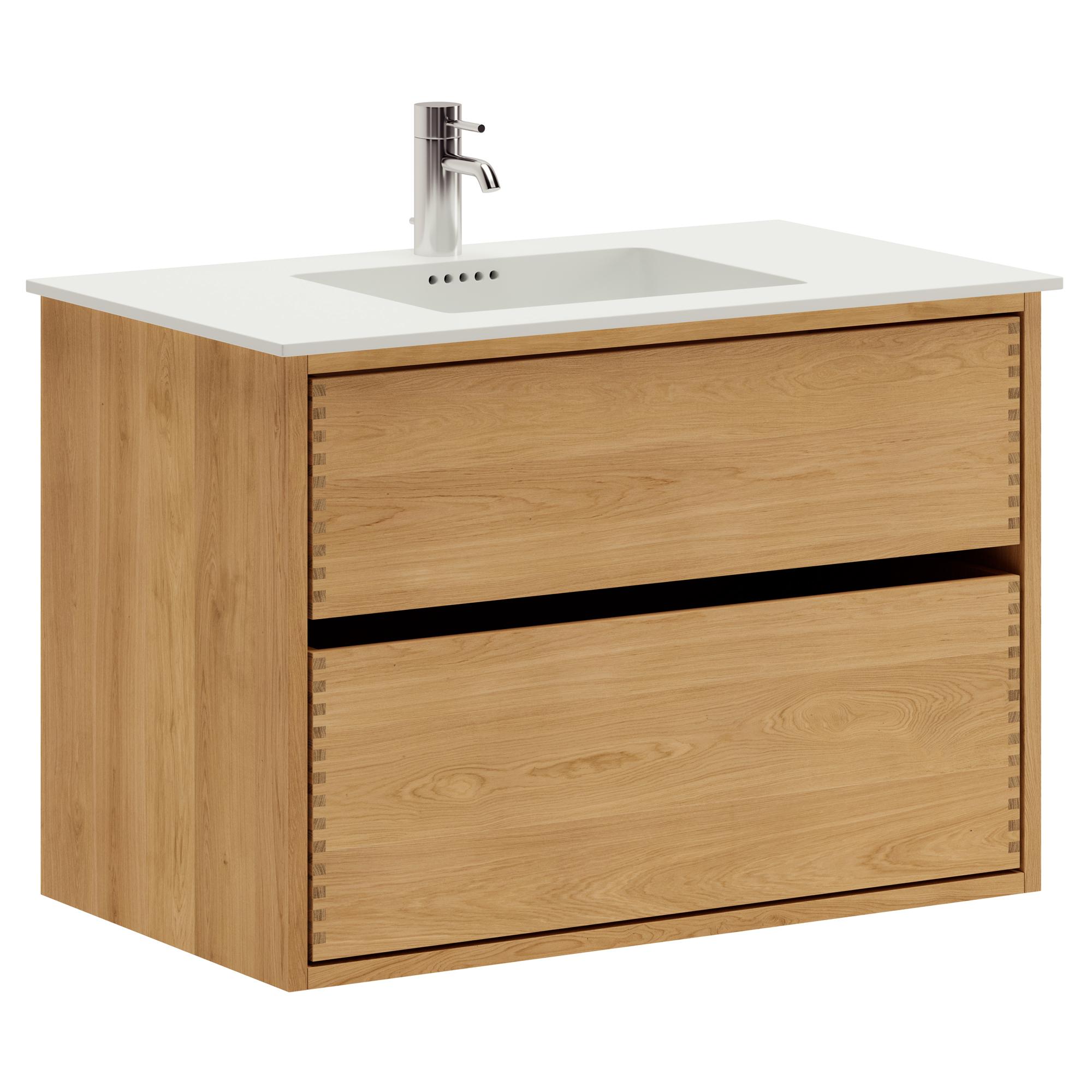 80 cm Just Wood Original Badezimmermöbel mit 2 Schubladen und Solid Surface-Waschbecken