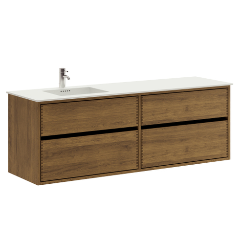 160 cm Mørkolieret Just Wood Original badmøbel med 4 skuffer og Solid Surface bordplade - Venstre
