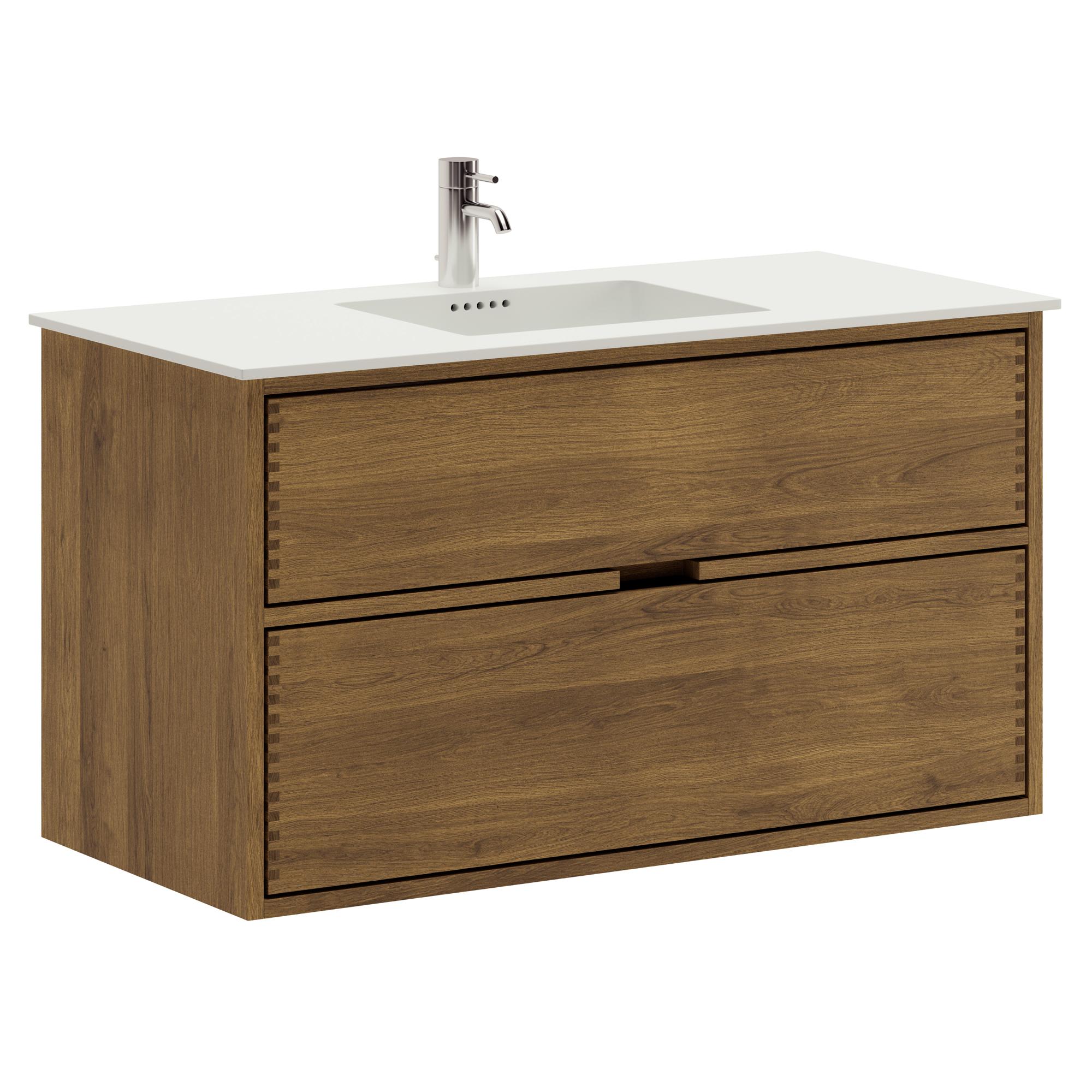 100 cm dunkel-geölter Just Wood Badezimmermöbel mit 2 Schubladen und Solid Surface-Waschbecken