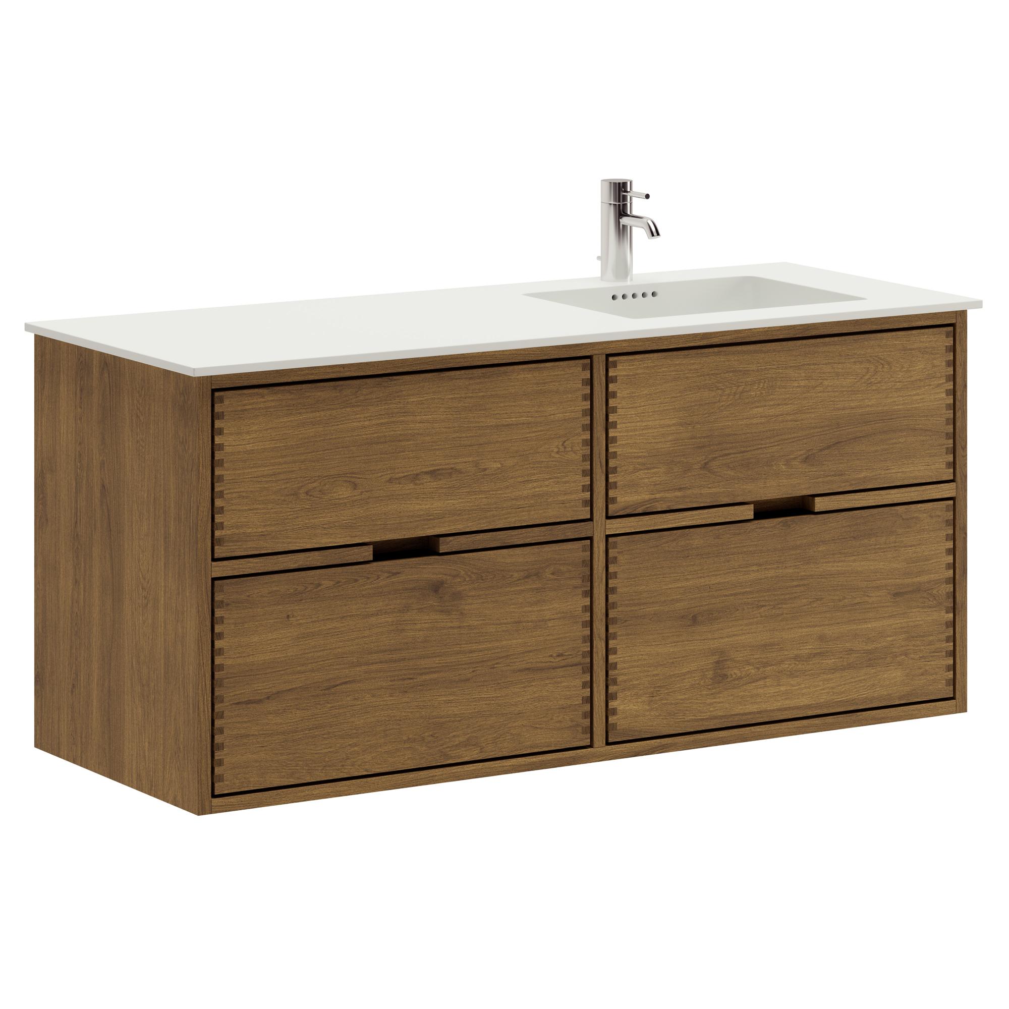 120 cm dunkel-geölter Just Wood Badezimmermöbel mit 4 Schubladen und Solid Surface-Waschbecken - Rechts