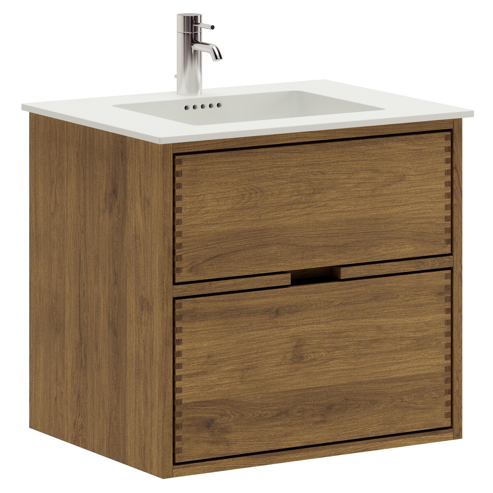 60 cm dunkel-geölter Just Wood Badezimmermöbel mit 2 Schubladen und Solid Surface-Waschbecken