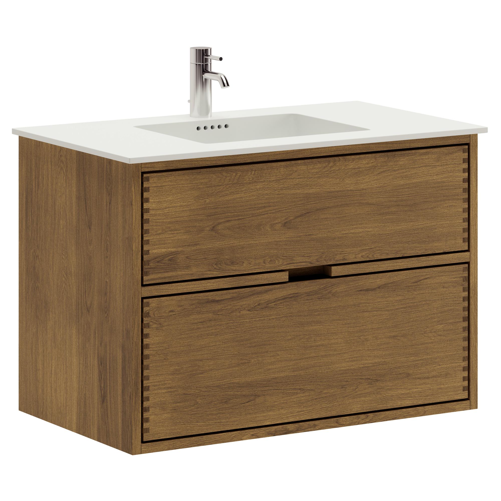 80 cm dunkel-geölter Just Wood Badezimmermöbel mit 2 Schubladen und Solid Surface-Waschbecken