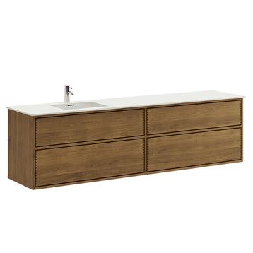 200 cm Mørkolieret Just Wood Push badmøbel med 4 skuffer og Solid Surface bordplade - Venstre
