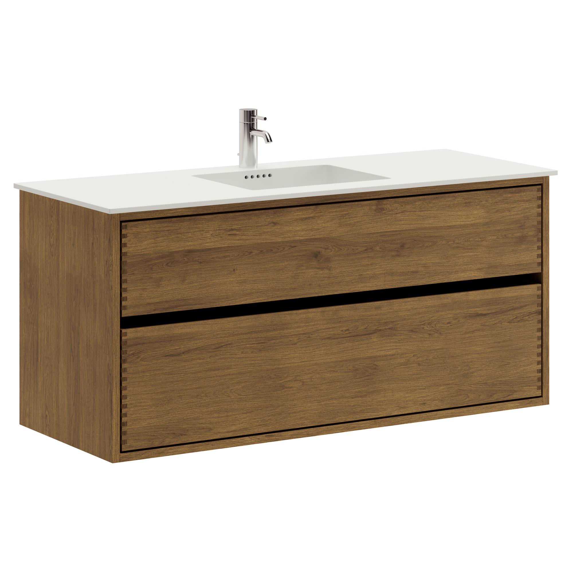 120 cm dunkel-geölter Just Wood Original-Badezimmermöbel mit 2 Schubladen und Solid Surface-Waschbecken